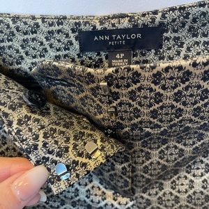 Ann Taylor, black gold jacquard petite ankle pant